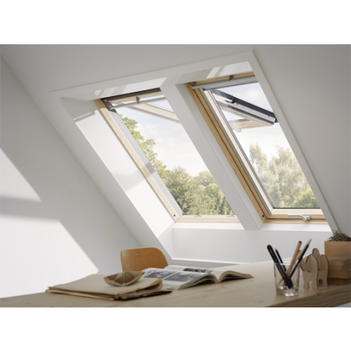 VELUX® Klapp-Schwingfenster GPL Holz CK04 55x98 Aluminium 3-fach Verglasung GPL 66 Energiebalance Uw= max.1,0 Klarlack lackiert